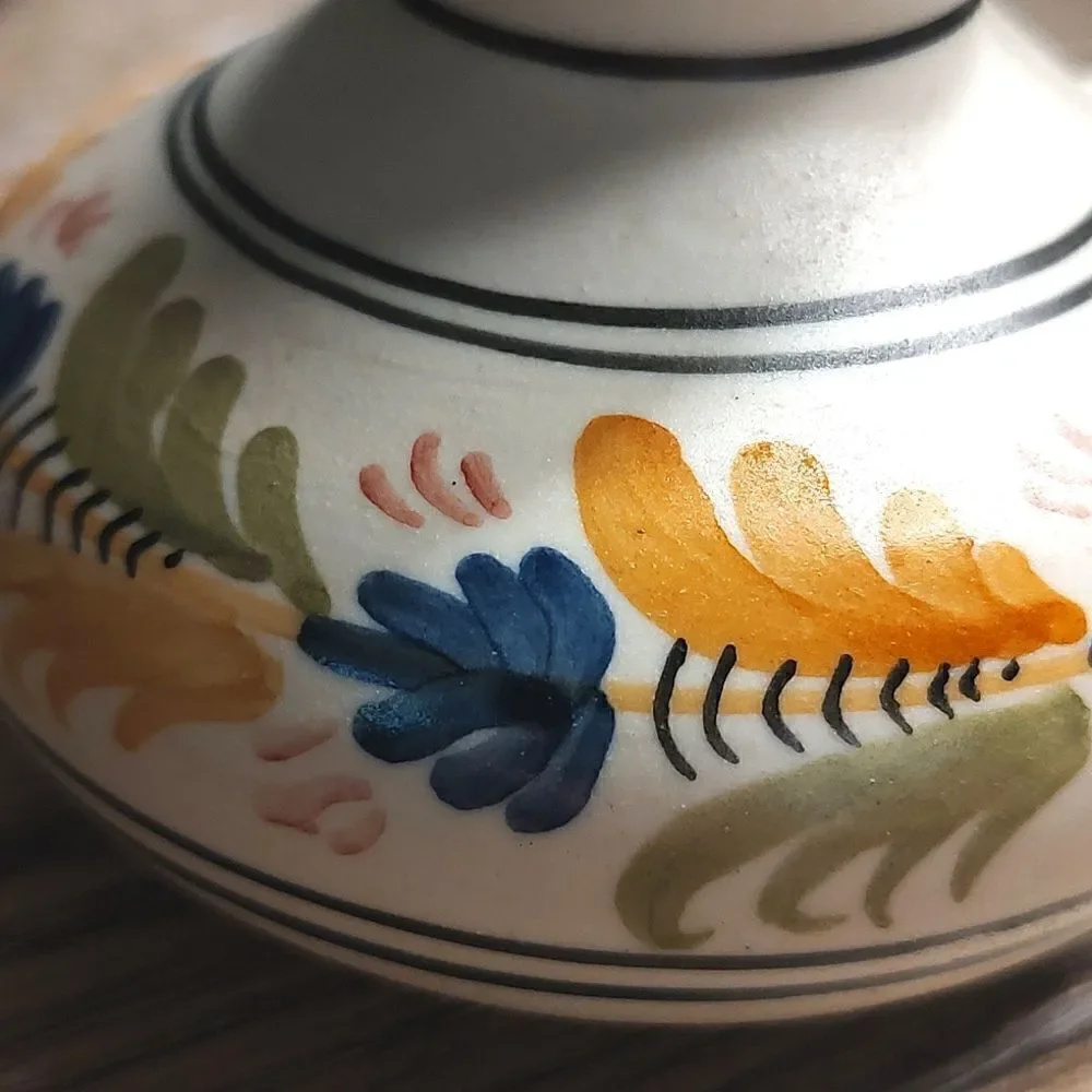Talavera Pottery Hand Painted Floral Candlestick with Handle Vintage